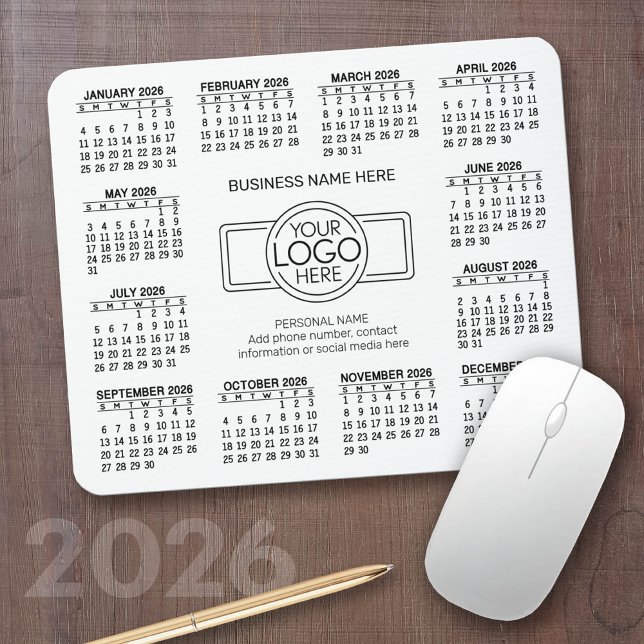 Tapis De Souris Calendrier avec logo Contact Information Magnet (2026 Calendar with a Photo Collage on a Mousepad)