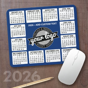 Tapis De Souris Calendrier avec logo et texte - Bleu et blanc