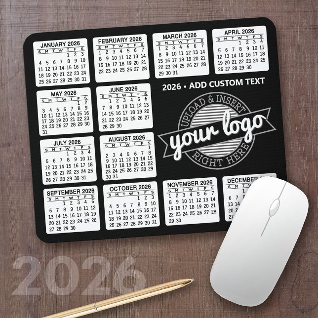 Tapis De Souris Calendrier avec logo et texte - noir et blanc (2026 Calendar Mousepad)