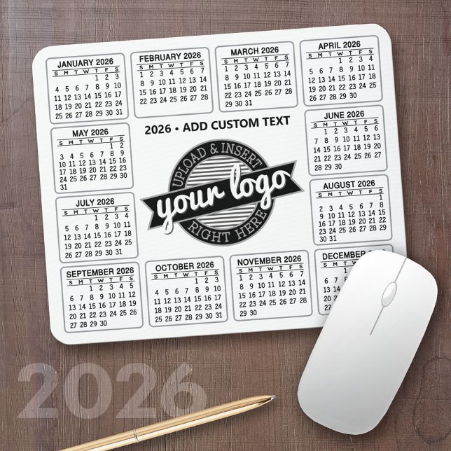 Tapis De Souris Calendrier avec logo et texte - noir et blanc (2026 Calendar Mousepad)
