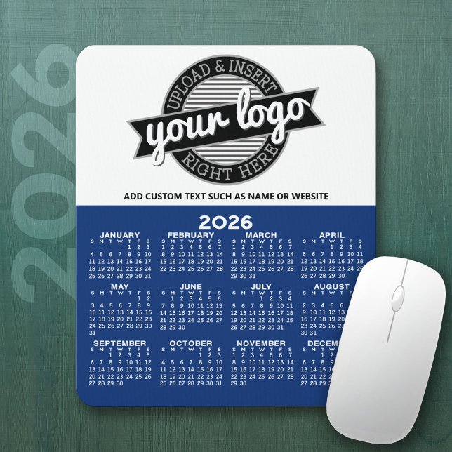 Tapis De Souris Calendrier avec logo - Vue Année verticale (2026 Calendar Mousepad with Business Logo)