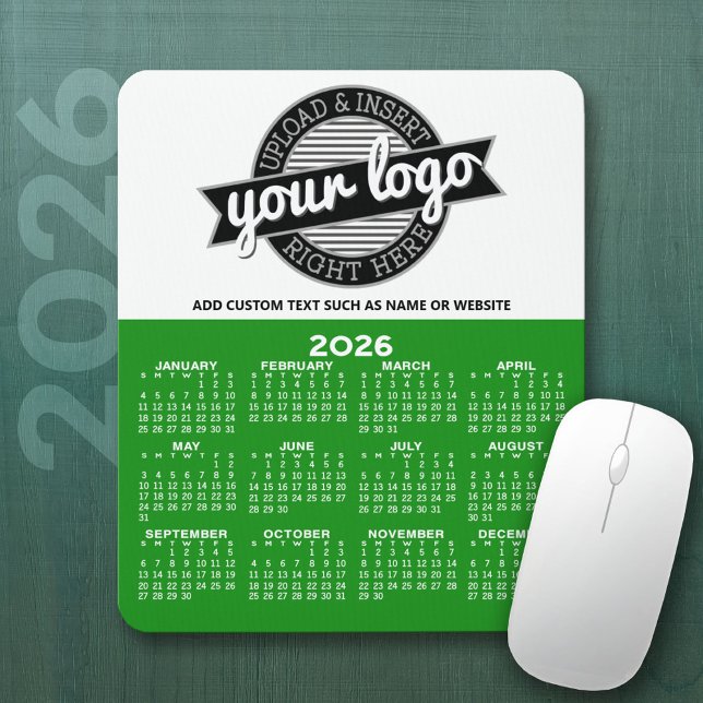 Tapis De Souris Calendrier avec logo - Vue Année verticale (2026 Calendar Mousepad with Business Logo)