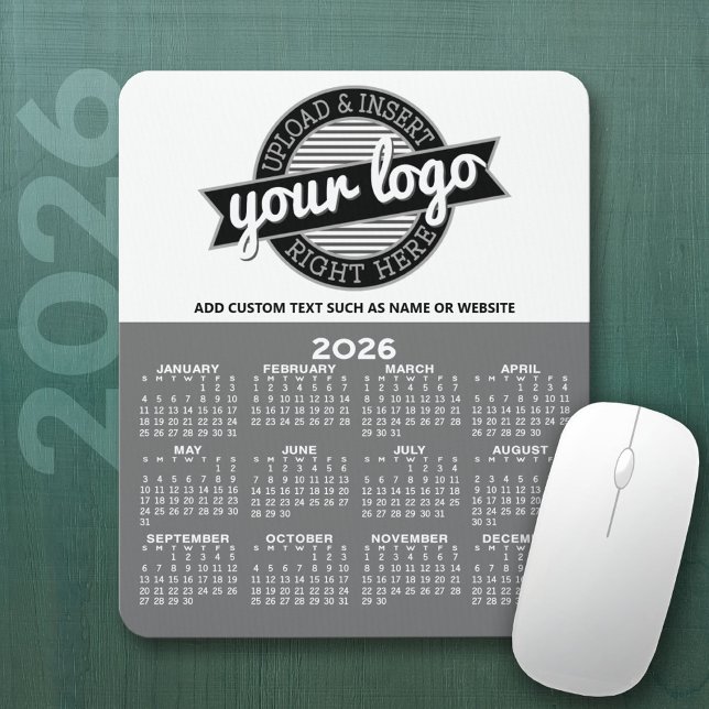 Tapis De Souris Calendrier avec logo - Vue Année verticale (2026 Calendar Mousepad with Business Logo)