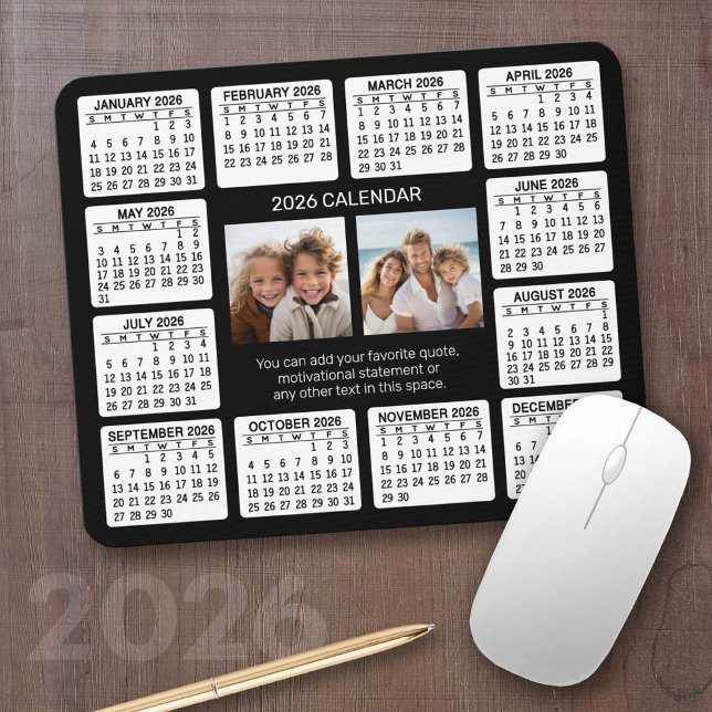 Tapis De Souris Calendrier avec photo dans le centre (2026 Calendar with your photos - Great Business Gift or Home Office Decor)