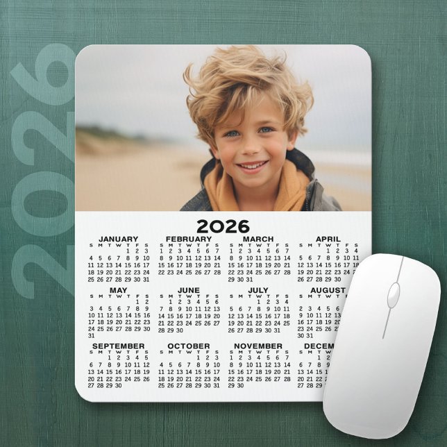 Tapis De Souris Calendrier avec photo - Vue Année verticale (2026 Calendar Mousepad)