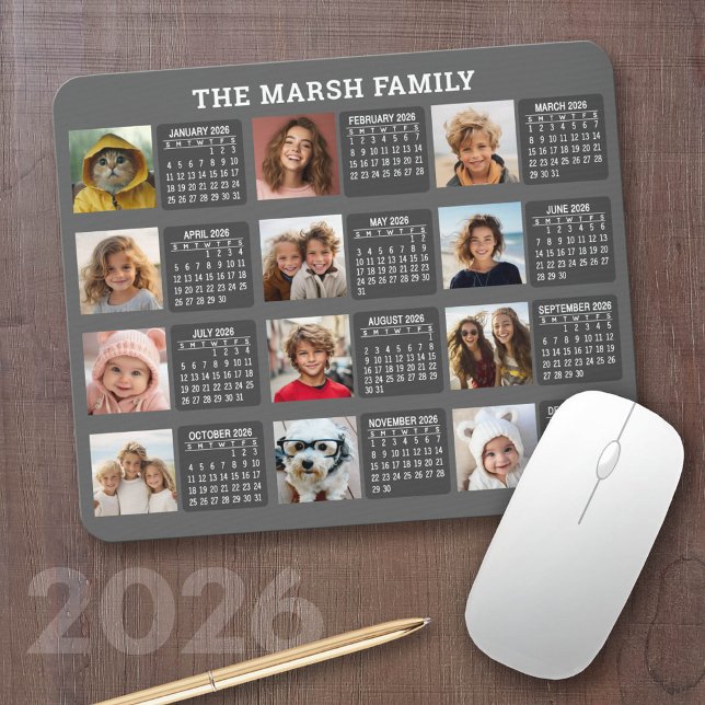 Tapis De Souris Calendrier avec une image pour chaque mois (2026 Calendar on a Mousepad)
