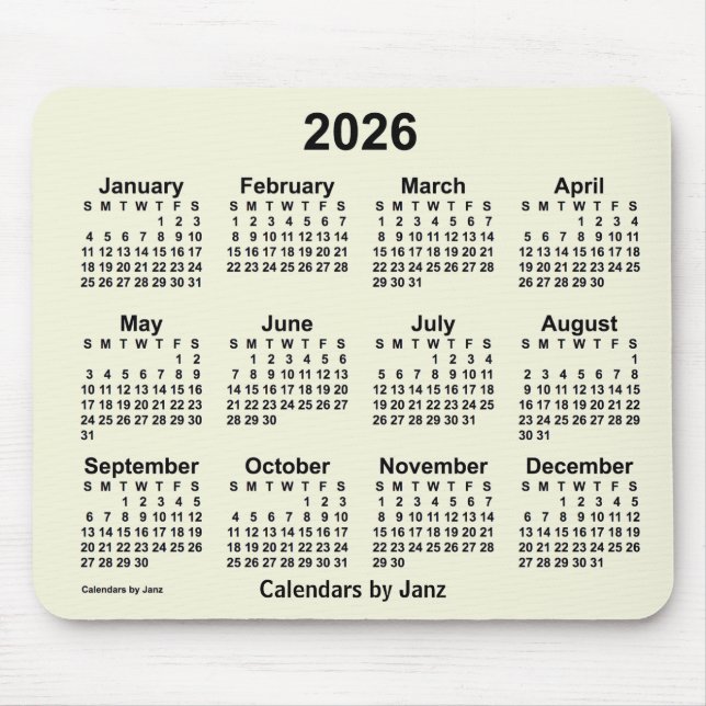Tapis De Souris Calendrier beige 2026 par Janz Mouse Pad (Devant)