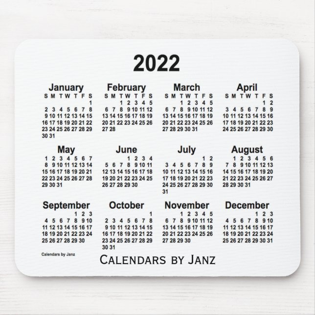 Tapis De Souris Calendrier blanc 2022 par Janz Mouse Pad (Devant)