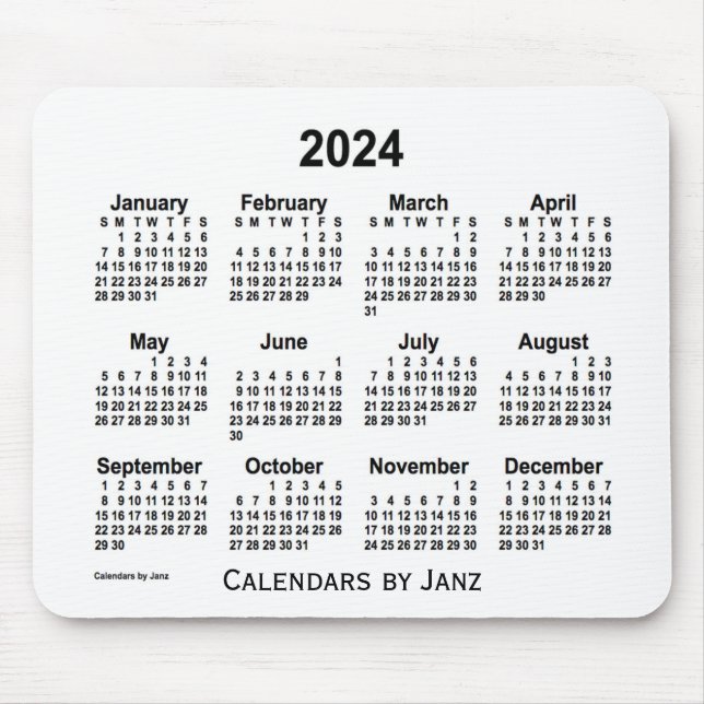 Tapis De Souris Calendrier blanc 2024 par Janz Mouse Pad (Devant)