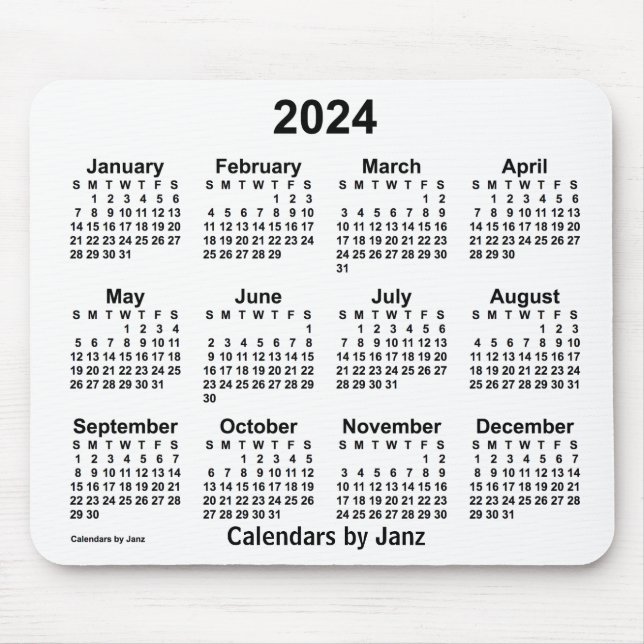 Tapis De Souris Calendrier blanc 2024 par Janz Mouse Pad (Devant)