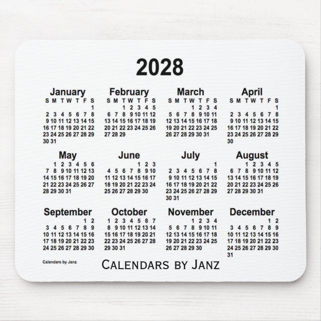 Tapis De Souris Calendrier blanc 2028 par Janz Mouse Pad (Devant)