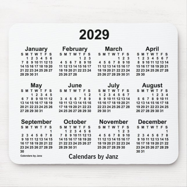 Tapis De Souris Calendrier blanc 2029 par Janz Mouse Pad (Devant)