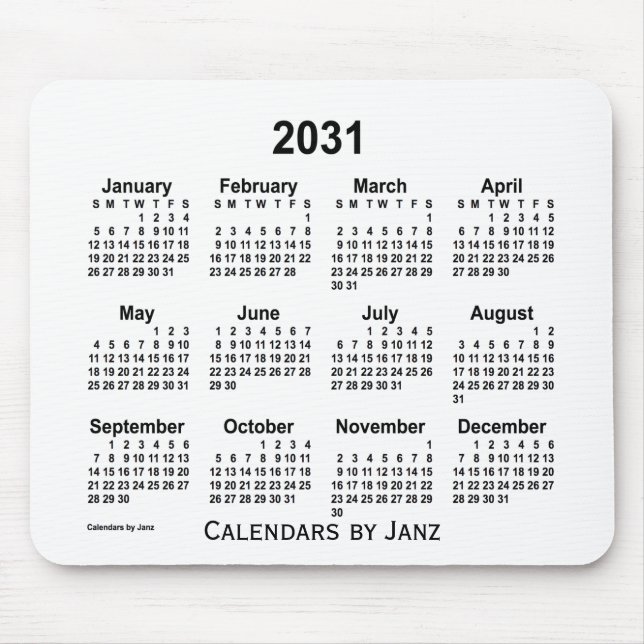 Tapis De Souris Calendrier blanc 2031 par Janz Mouse Pad (Devant)
