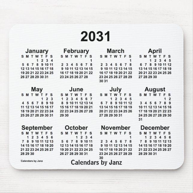 Tapis De Souris Calendrier blanc 2031 par Janz Mouse Pad (Devant)