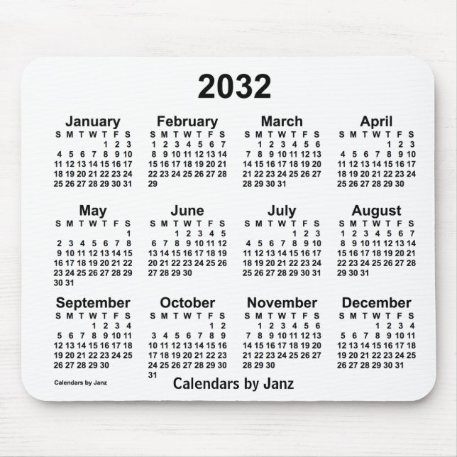 Tapis De Souris Calendrier blanc 2032 par Janz Mouse Pad (Devant)