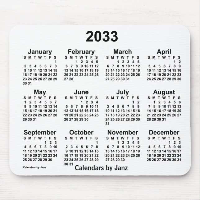 Tapis De Souris Calendrier blanc 2033 par Janz Mouse Pad (Devant)