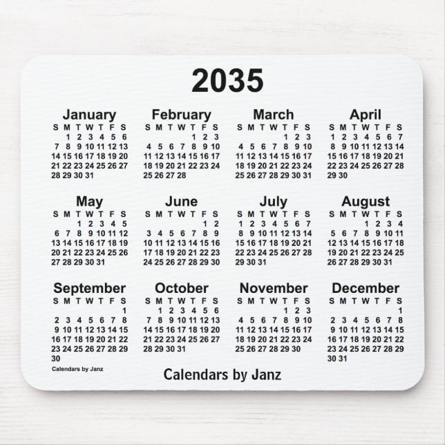 Tapis De Souris Calendrier blanc 2035 par Janz Mouse Pad (Devant)