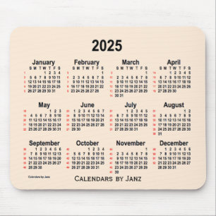 Tapis De Souris Calendrier blanc 52 semaines 2025 par Janz