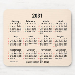 Tapis De Souris Calendrier blanc 52 semaines 2031 par Janz
