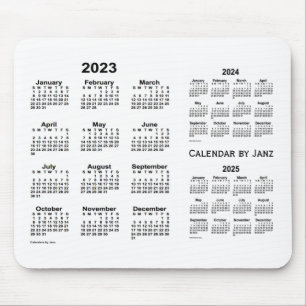 Tapis De Souris Calendrier blanc de 3 ans 2023-2025 par Janz