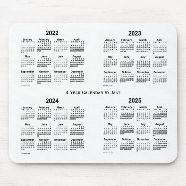 Tapis De Souris Calendrier blanc de 4 ans 2022-2025 par Janz (Devant)