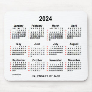 Tapis De Souris Calendrier blanc de 52 semaines 2024 par Janz