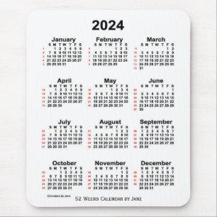 Tapis De Souris Calendrier blanc de 52 semaines 2024 par Janz