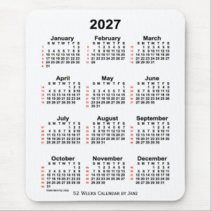 Tapis De Souris Calendrier blanc de 52 semaines 2027 par Janz