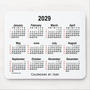 Tapis De Souris Calendrier blanc de 52 semaines 2029 par Janz