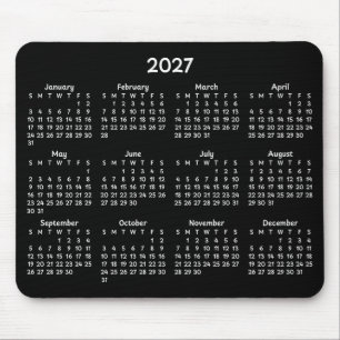 Tapis De Souris Calendrier Blanc Fantaisiste 2027 sur Fond Noir