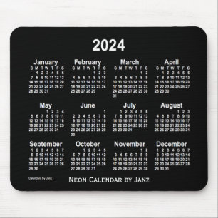 Tapis De Souris Calendrier blanc Neon 2024 par Janz