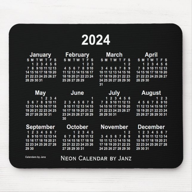 Tapis De Souris Calendrier blanc Neon 2024 par Janz (Devant)