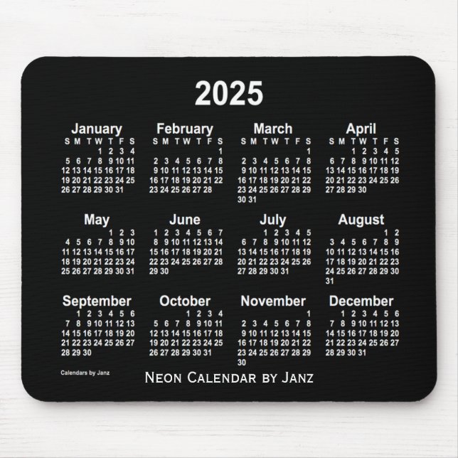 Tapis De Souris Calendrier blanc Neon 2025 par Janz (Devant)