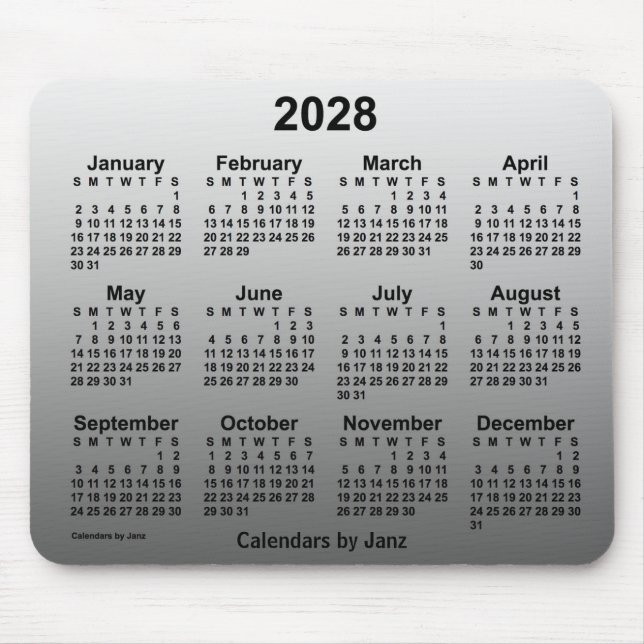 Tapis De Souris Calendrier blanc passé 2028 par Janz Mouse Pad (Devant)