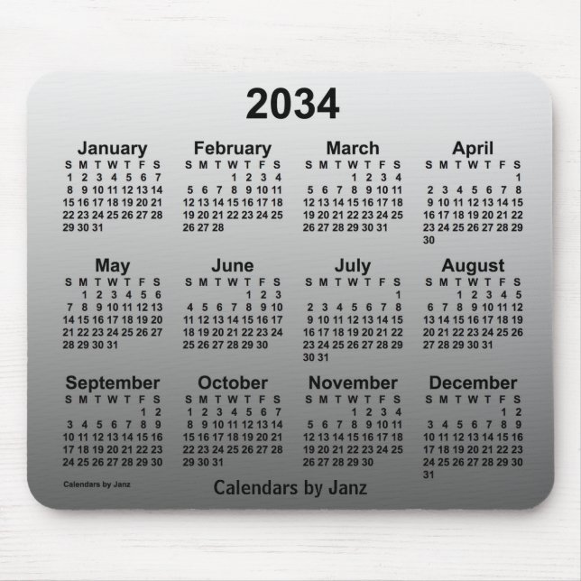 Tapis De Souris Calendrier blanc passé 2034 par Janz (Devant)