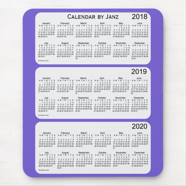 Tapis De Souris Calendrier bleu ardoise 2018-2020 par Janz (Devant)