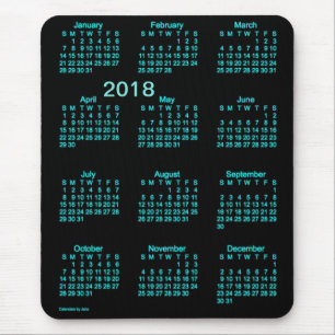 Tapis De Souris Calendrier bleu au néon des gros caractères 2018