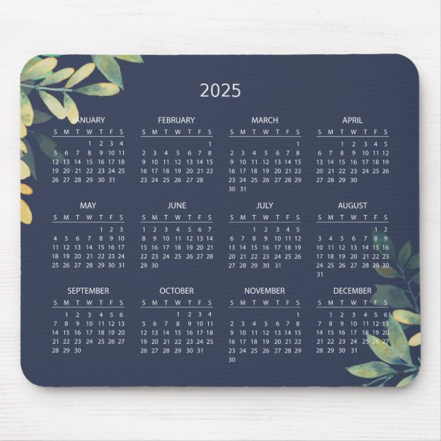 Tapis De Souris Calendrier Botanique Simple Élégant 2025 | Tapis d (Devant)