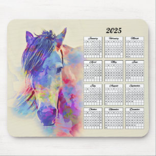 Tapis De Souris Calendrier Cheval Abstrait 2025