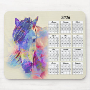 Tapis De Souris Calendrier Cheval Abstrait 2026