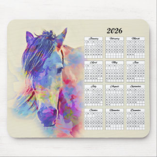 Tapis De Souris Calendrier Cheval Abstrait 2026