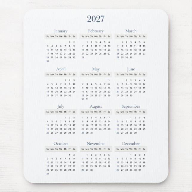 Tapis De Souris Calendrier Classique Navy 2027 | Toute couleur de  (Devant)