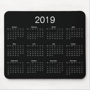 Tapis De Souris Calendrier Classique Simple Noir Et Blanc 2019