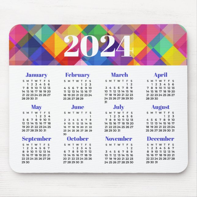 Tapis De Souris Calendrier coloré 2024 (Devant)