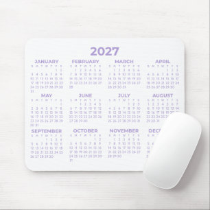 Tapis De Souris Calendrier complet 2027 Lavande Violet Blanc