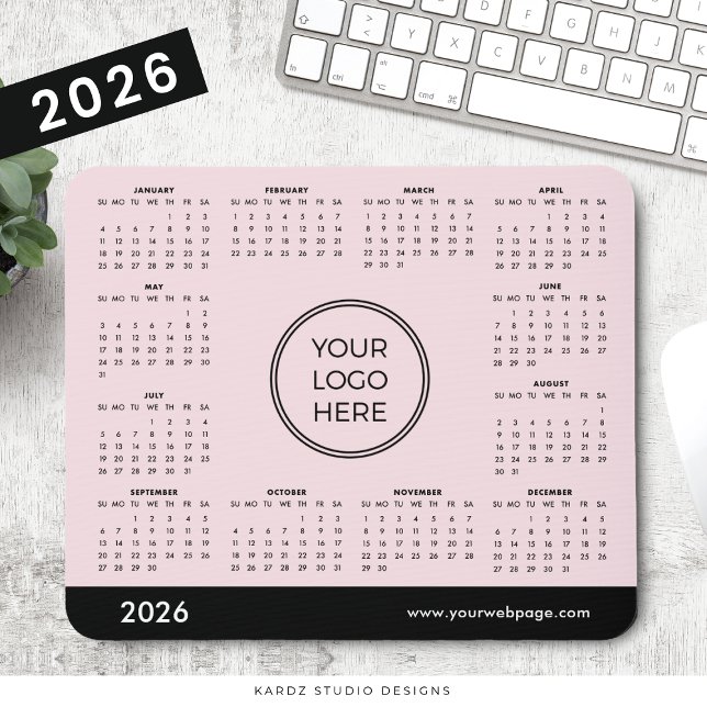 Tapis de souris Calendrier d'affaires Rose 2026 (Créateur téléchargé)