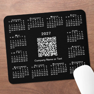 Tapis De Souris Calendrier d'affaires simple 2027 Code QR Noir