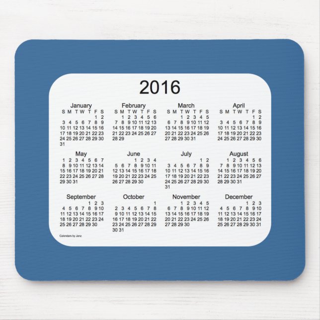Tapis De Souris Calendrier de 2016 bleus par Janz Mousepad (Devant)