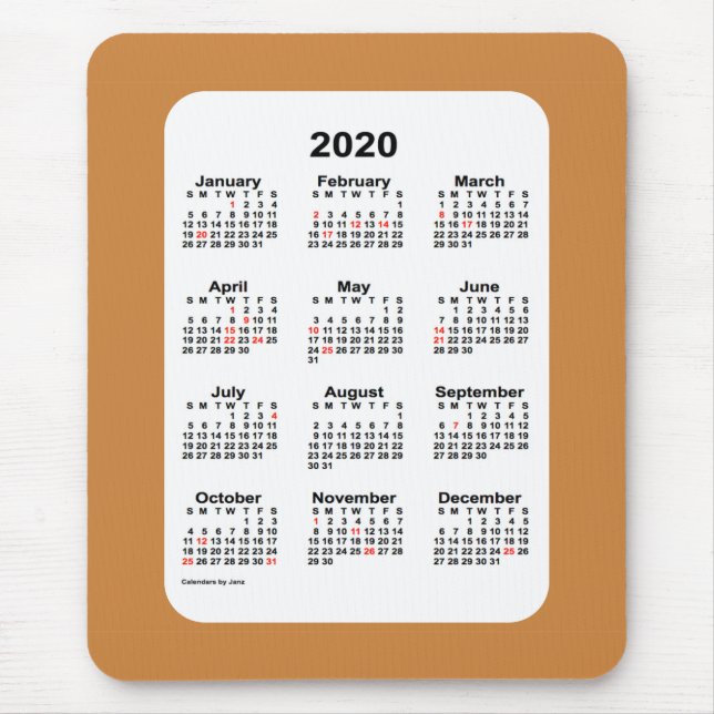 Tapis De Souris Calendrier de 2020 vacances par l'or de Janz Pérou (Devant)