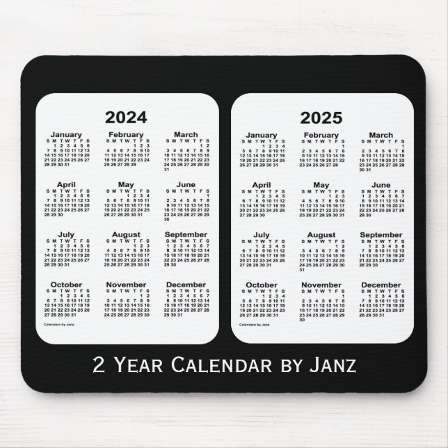 Tapis De Souris Calendrier de 2 ans noir et blanc 2024-2025 par Ja (Devant)